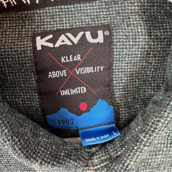Kavu Flannel Shirt Mens Large Silverton Button Down Plaid Knit Green Large - Picture 5 of 10